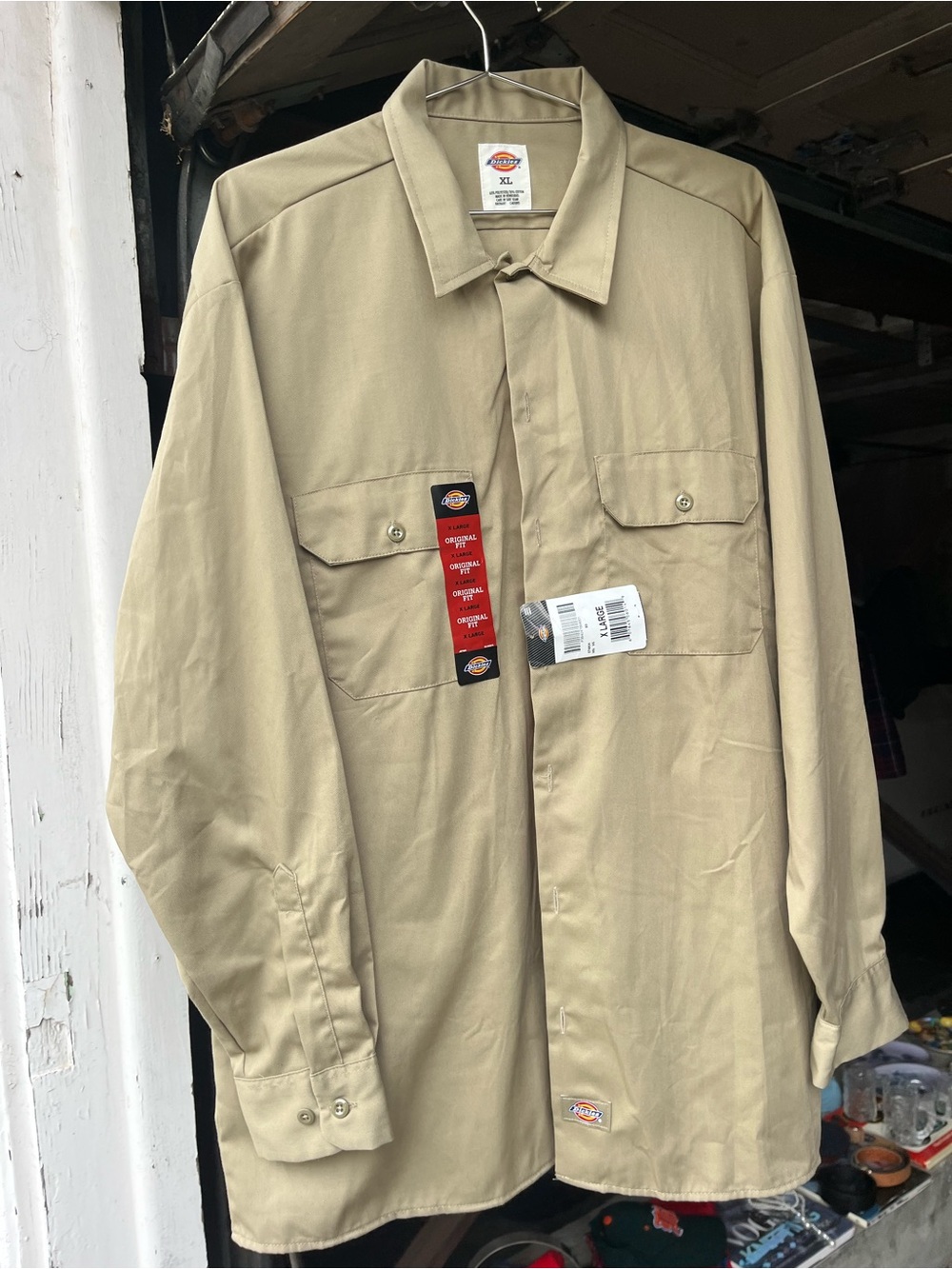 Dickies Men's Tan Long Sleeve Work Shirt - Button Front